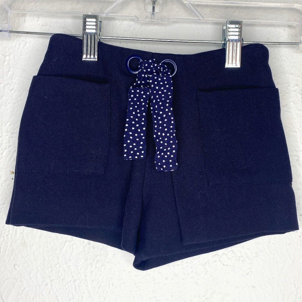 Zara Baby size 2/3 navy shorts w/elastic waist, pockets, and polka dot trim.